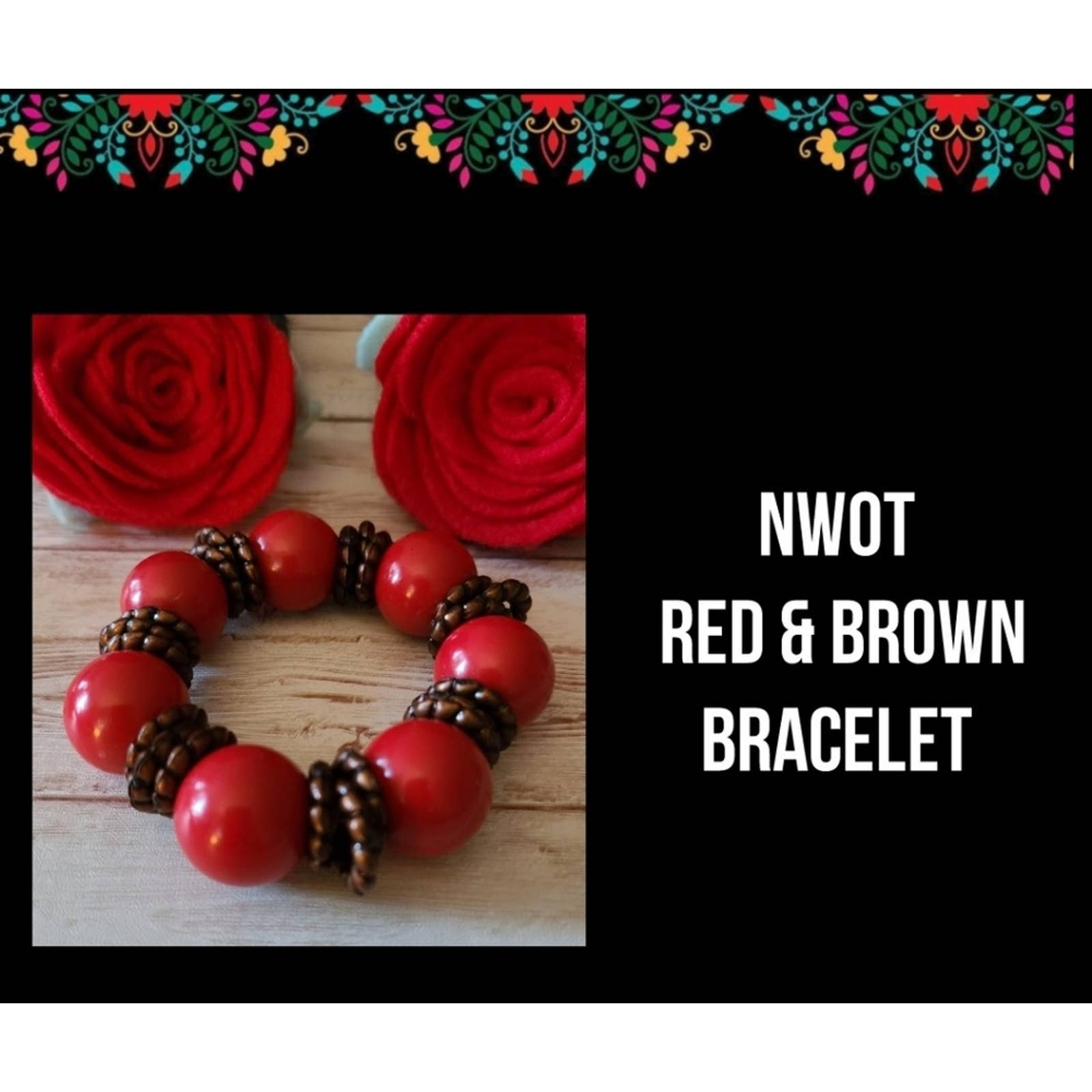 Nwot| Red & Brown Bead Bracelet